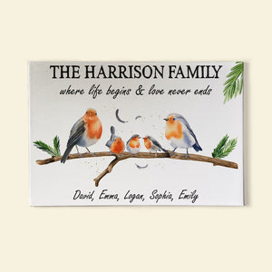 Where Life Begins & Love Never Ends Personalized Bird Family Canvas Print, Gift For Family - Poster & Canvas - GoDuckee