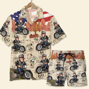Custom Biker Shirt and Shorts - Happy Old Biker - Hawaiian Shirts - GoDuckee
