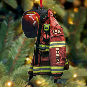 Firefighter Uniform and Helmet, Personalized Acrylic Ornament - Ornament - GoDuckee