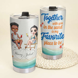 Together With You In The Sand Personalized Beach Couple Tumbler Cup - Tumbler Cup - GoDuckee