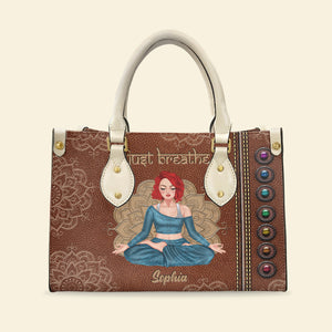 Just Breathe Personalized Yoga Leather Bag Gift For Yoga Lovers - Leather Bag - GoDuckee