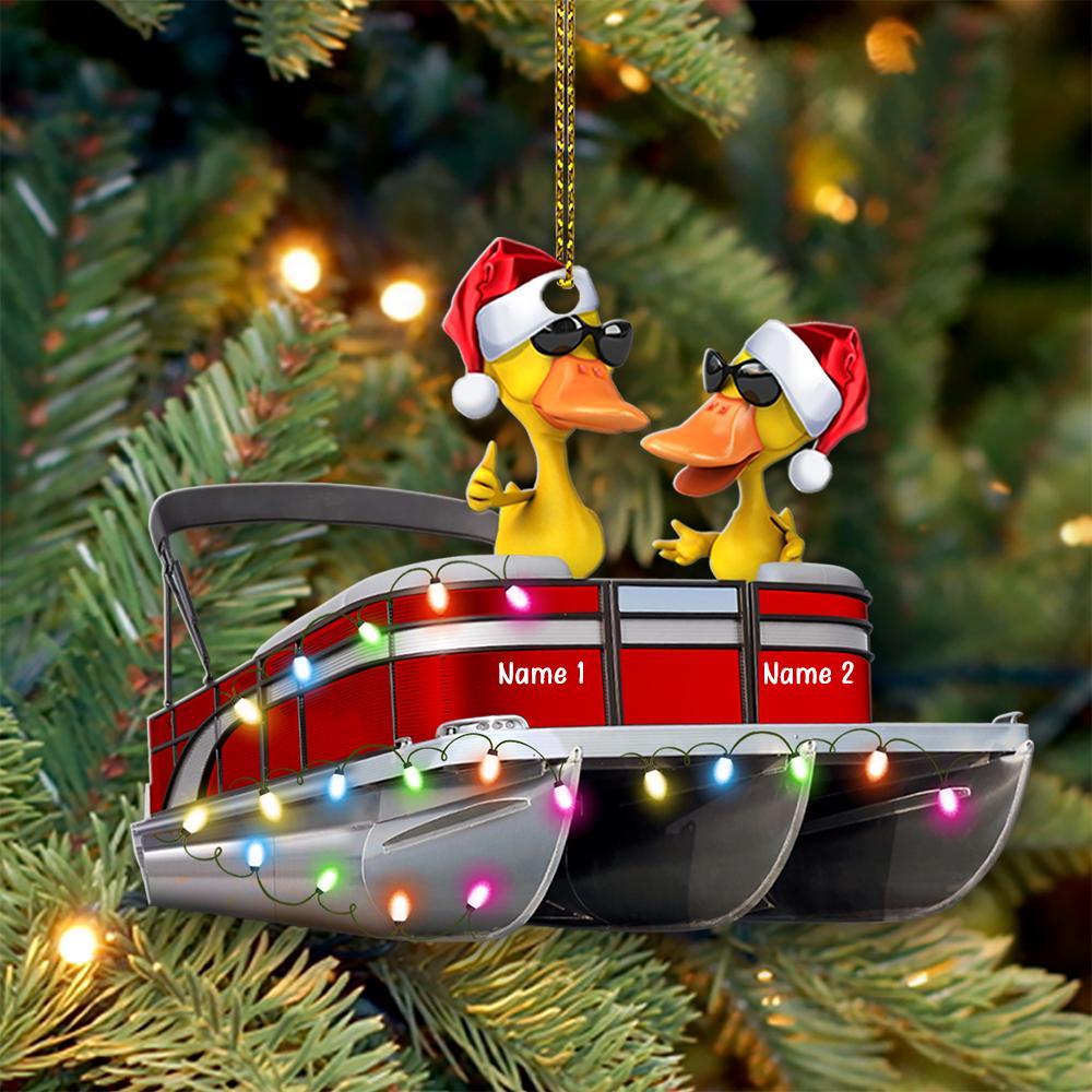 Pontoon Duck Couple - Personalized Christmas Ornament - Christmas Gift For Pontoon Lovers - Ornament - GoDuckee