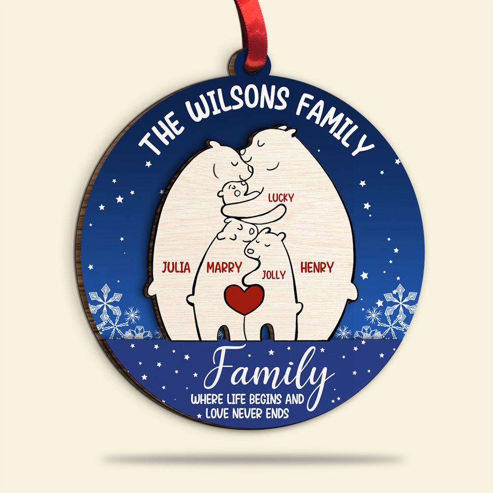 Family Where Life Begins And Love Never Ends Personalized Wood Ornament - Ornament - GoDuckee