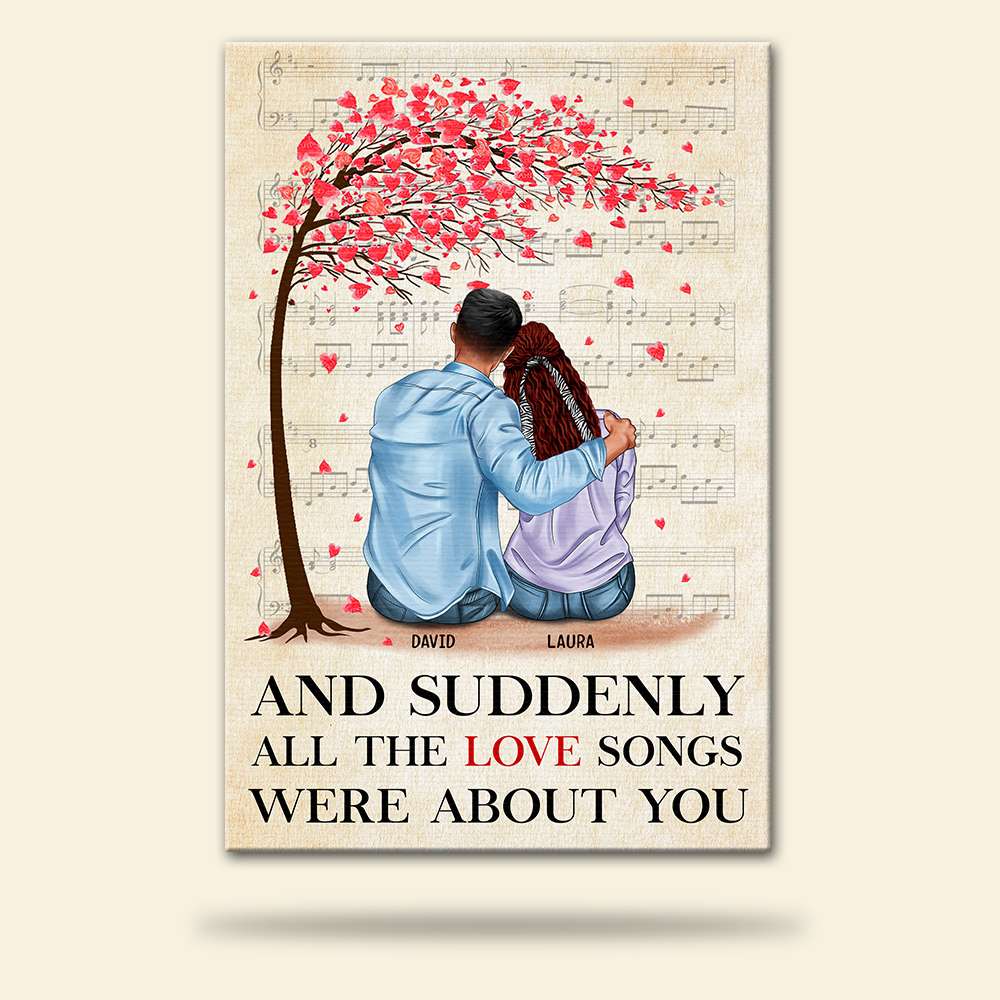 Personalized Jean Couple Poster - And Suddenly All The Love Songs Were About You - Hugging Couple - Poster & Canvas - GoDuckee