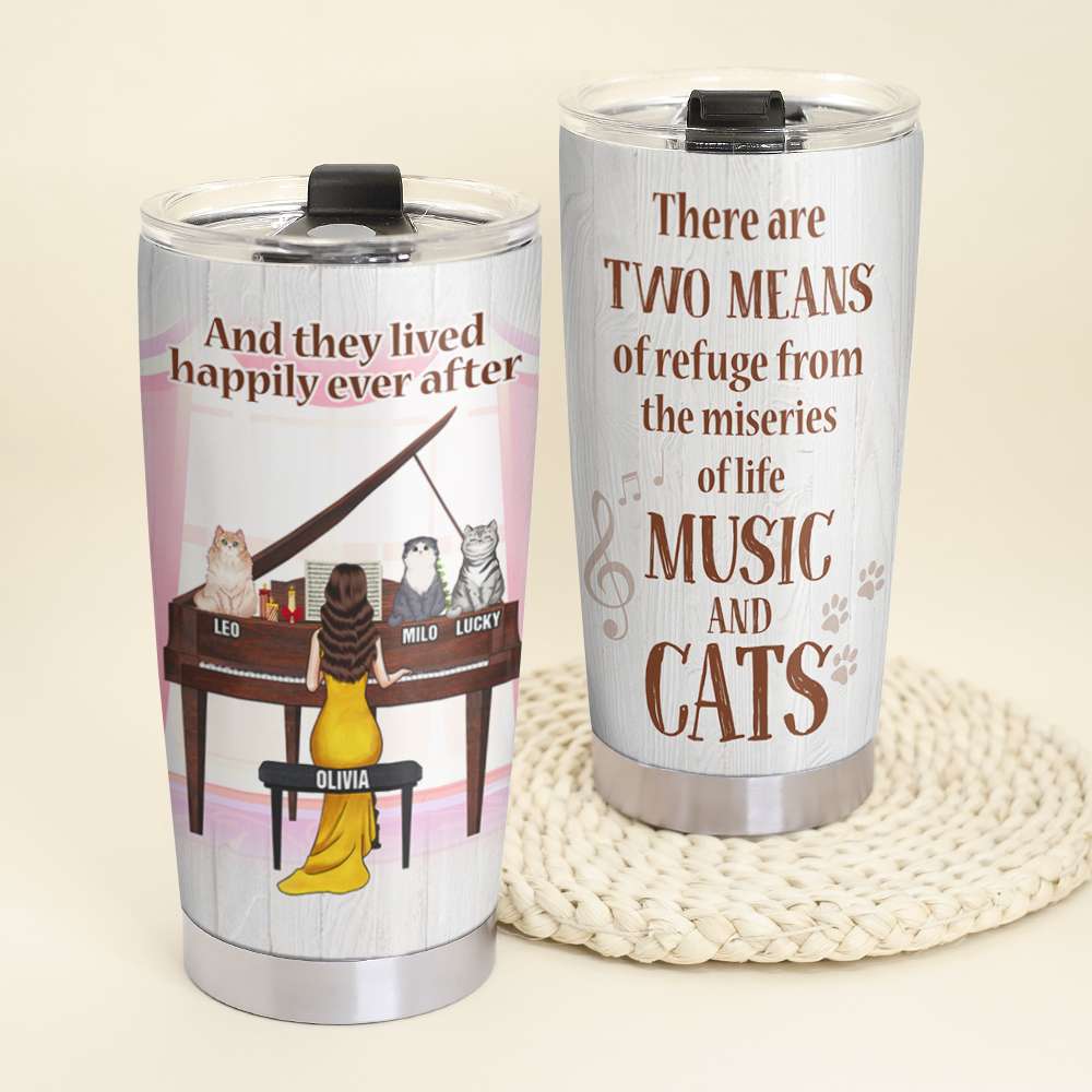 Piano Girl - Music and Cats - Personalized Tumbler Cup - Gift for Piano Players - Tumbler Cup - GoDuckee