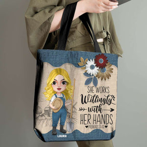 She Works Willingly With Her Hands, Personalized Tote Bag, Gifts for Female Farmers - Tote Bag - GoDuckee