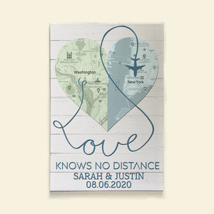 Love Knows No Distance Custom Couple Love Map Canvas Print, Gift For Couple - Poster & Canvas - GoDuckee