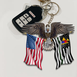 Personalized Veteran Keychain - Custom Military Unit - American Eagle and Flag - Keychains - GoDuckee