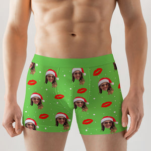 Custom Photo Men Boxer Briefs Green Santa's Hat - Boxer Briefs - GoDuckee