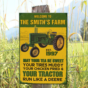 May Your Tea Be Sweet Your Tires Muddy Personalized Metal Sign, Gift For Farmer - Metal Wall Art - GoDuckee