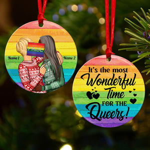 The Most Wonderful Time For The Queers - Personalized LGBT Christmas Ornament - Gift for Couple - Ornament - GoDuckee