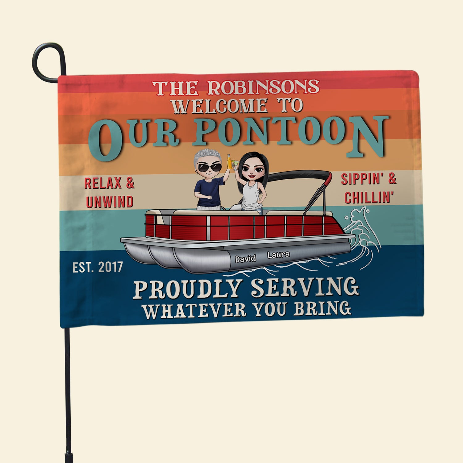 Personalized Pontoon Friends Flag - Proudly Serving Whatever You Bring Fol7-Vd3 - Flag - GoDuckee