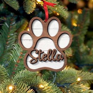 Personalized Puppy Paw Wood Ornament, Christmas Tree Decoration - Ornament - GoDuckee