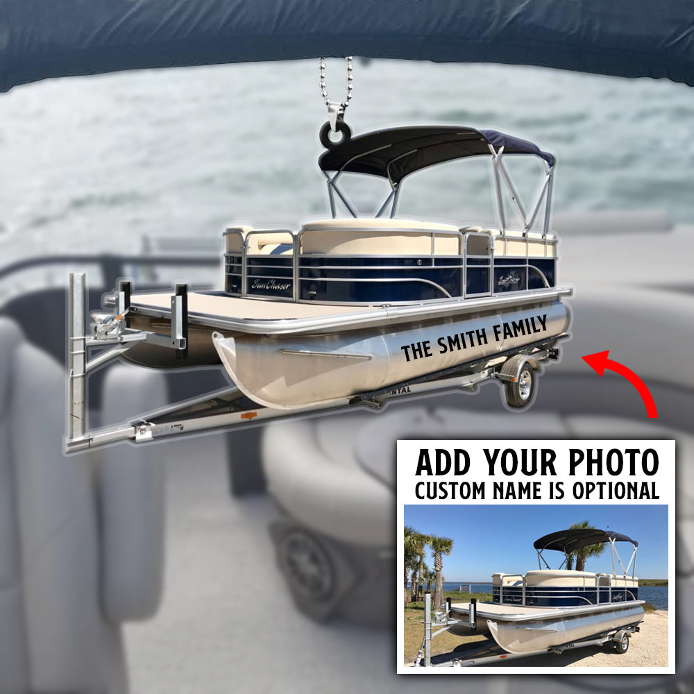 Pontoon Personalized Flat Car Ornament With Upload Image - Gift for Pontoon Lovers - Ornament - GoDuckee