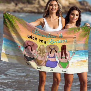 Beachin' It With My Besties - Personalized Beach Towel - Gifts For Best Friends, Sisters, Girls Trip - Beach Towel - GoDuckee