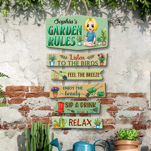 Garden Rules Sip A Drink - Relax, Personalized Gardening Wood Sign, Gift For Girls - Wood Sign - GoDuckee