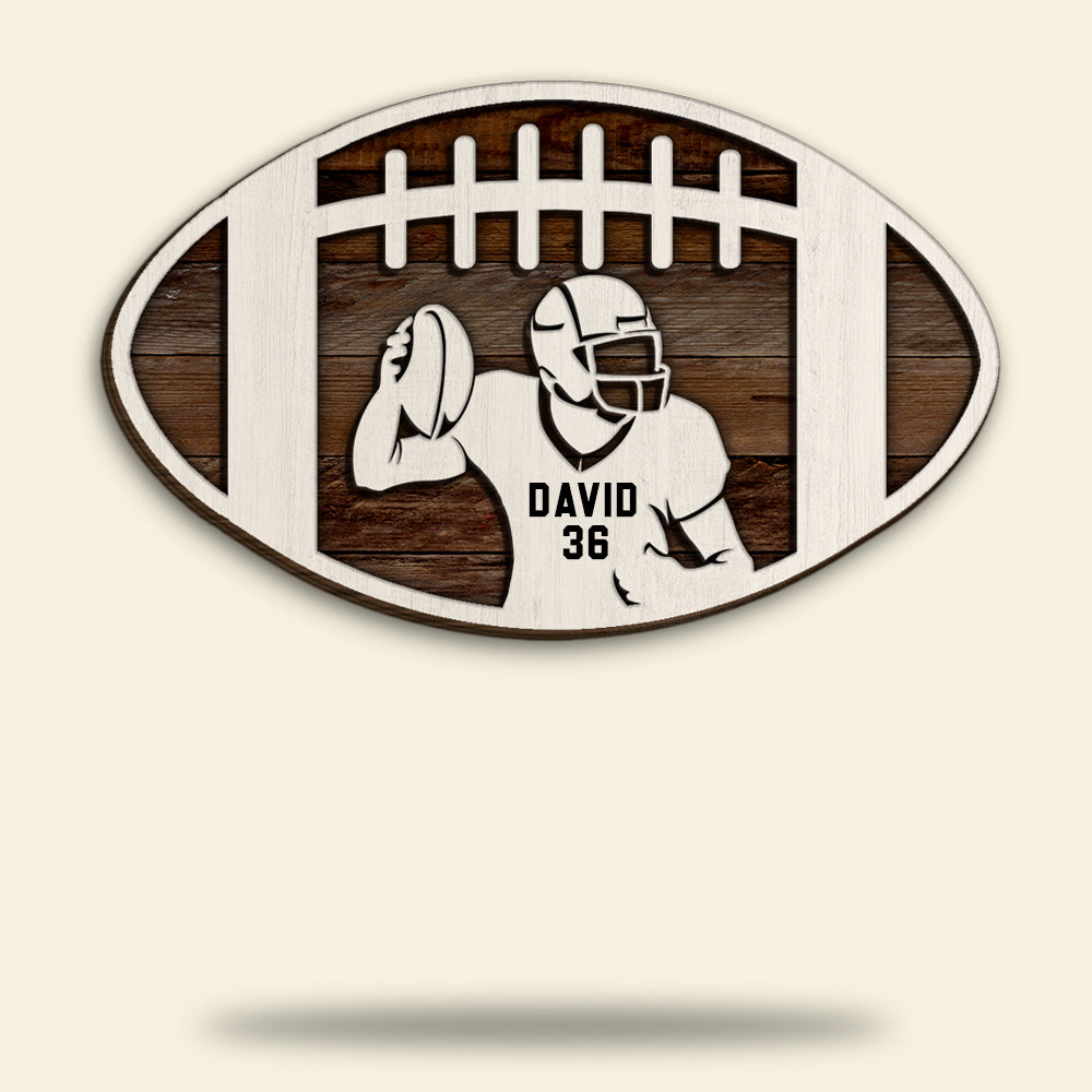 American Football with Player Insider - Personalized 3D 2-Layered Wood Art - Gift for Football Players - Wood Sign - GoDuckee