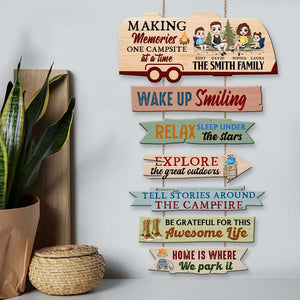 Family Making Memories One Campsite At A Time, Personalized Camping Pallet Wood Sign, Gift for Family - Wood Sign - GoDuckee