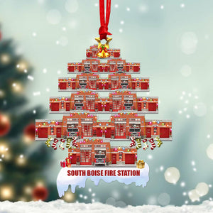 Fire Station Christmas Tree - Personalized Christmas Ornament For Firefighter - Ornament - GoDuckee