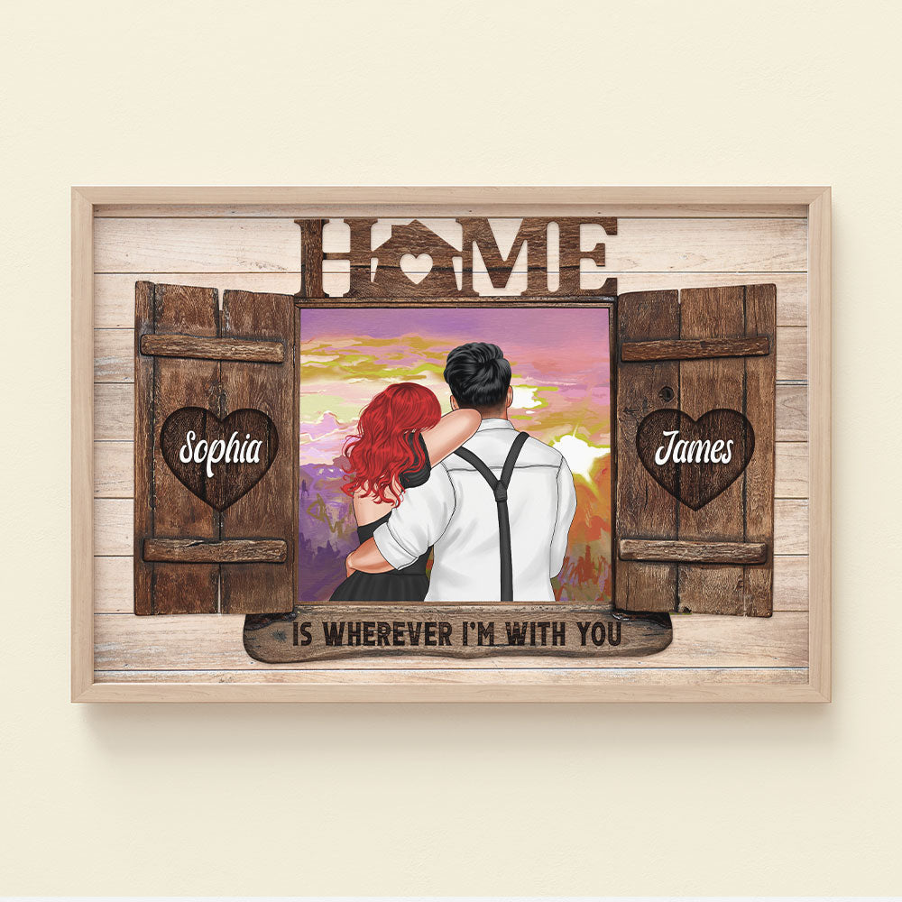 Home Is Wherever I'm With You Personalized Couple Canvas Print, Gift For Couple - Poster & Canvas - GoDuckee