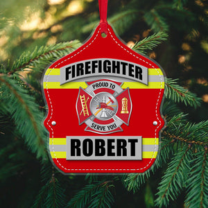 Firefighter Proud To Serve You, Personalized Firefighter Shield Acrylic Ornament - Ornament - GoDuckee