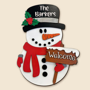 Snowman Welcome Personalized Family Wood Sign Gift For Family - Wood Sign - GoDuckee