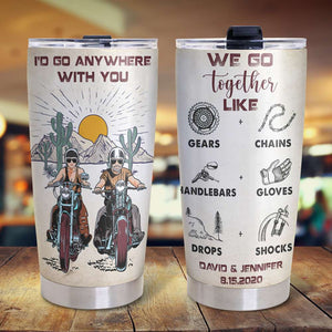 Personalized Biker Couple Tumbler - I'd Go Anywhere With You - Marriage Chapter - Tumbler Cup - GoDuckee