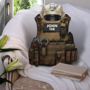Police Bulletproof Vest with Service Cap - Personalized Pillow - Gift for Police - Pillow - GoDuckee