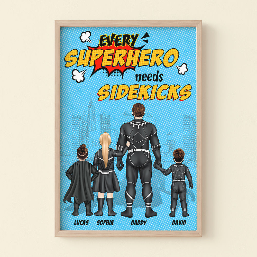 Every Super Dad Needs Sidekicks Personalized Family Canvas Print Gift For Dad - Poster & Canvas - GoDuckee