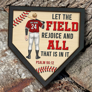 Let The Field Rejoice and All That Is In It - Personalized 3D 2-Layered Wood Art - Gift for Baseball Players - Baseball Player Back View - Wood Sign - GoDuckee