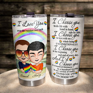 I Love You Over The Rainbow And Back, Personalized Tumbler Cup, Gift For Couples - Tumbler Cup - GoDuckee