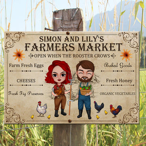 Farmers Market Open When The Rooster Crows Personalized Metal Sign Gift For Farmer - Metal Wall Art - GoDuckee