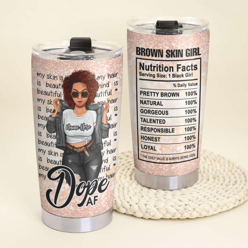 Personalized Black Women Tumbler Cup - Brown Skin Girl Nutrition Facts - Front Cool Girl - Tumbler Cup - GoDuckee
