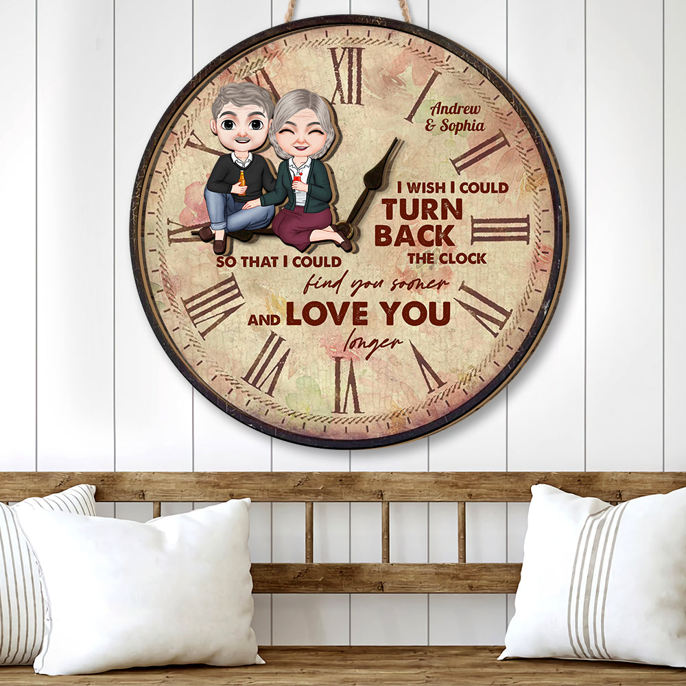 I Wish I Could Turn Back The Clock, Old Couple Back In Time - Wood Sign - GoDuckee
