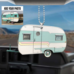 Custom Photo Camper Van Camping Trailer - Personalized Flat Car Ornament - Gift for Campers - Ornament - GoDuckee