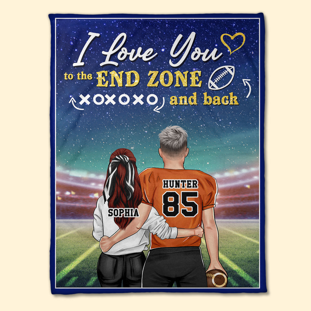 Personalized American Football Couple Blanket - I Love You To The End Zone and Back - Blanket - GoDuckee