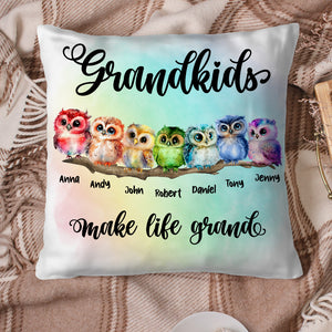 Grandkids Make Life Grand - Mother's Day Pillow - Mother's Day Gift - Personalized Owl Grandma Cute Square Pillow - Gift For Grandma - Pillow - GoDuckee