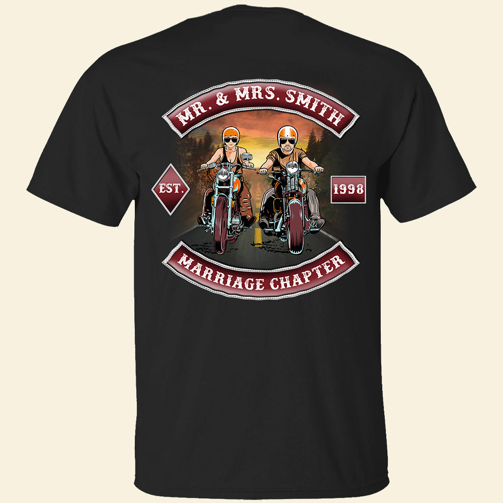Personalized Biker Couple Shirts - Marriage Chapter - Gift for Motorcycle Couple That Rides Together - Shirts - GoDuckee