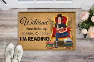 Personalized Book Door Mat - Welcome Just Kidding Please Go Home I'm Reading - Reading Girl - Doormat - GoDuckee