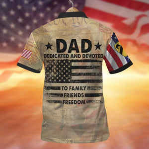 Veteran Dad Dedicated and Devoted To Family Friends Freedom, Personalized Polo Shirt, Gifts for Dads - AOP Products - GoDuckee