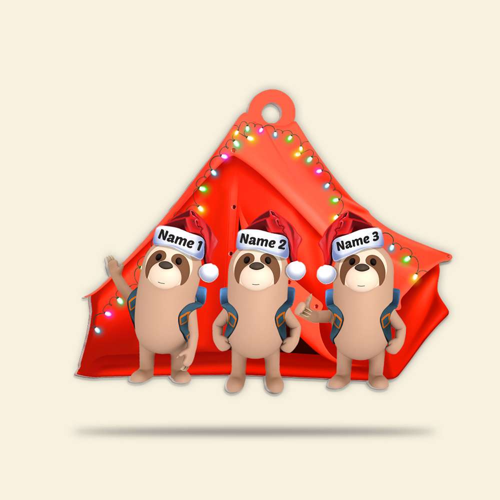 Camping Happy Sloths - Personalized Christmas Ornament - Gift for Campers - Ornament - GoDuckee