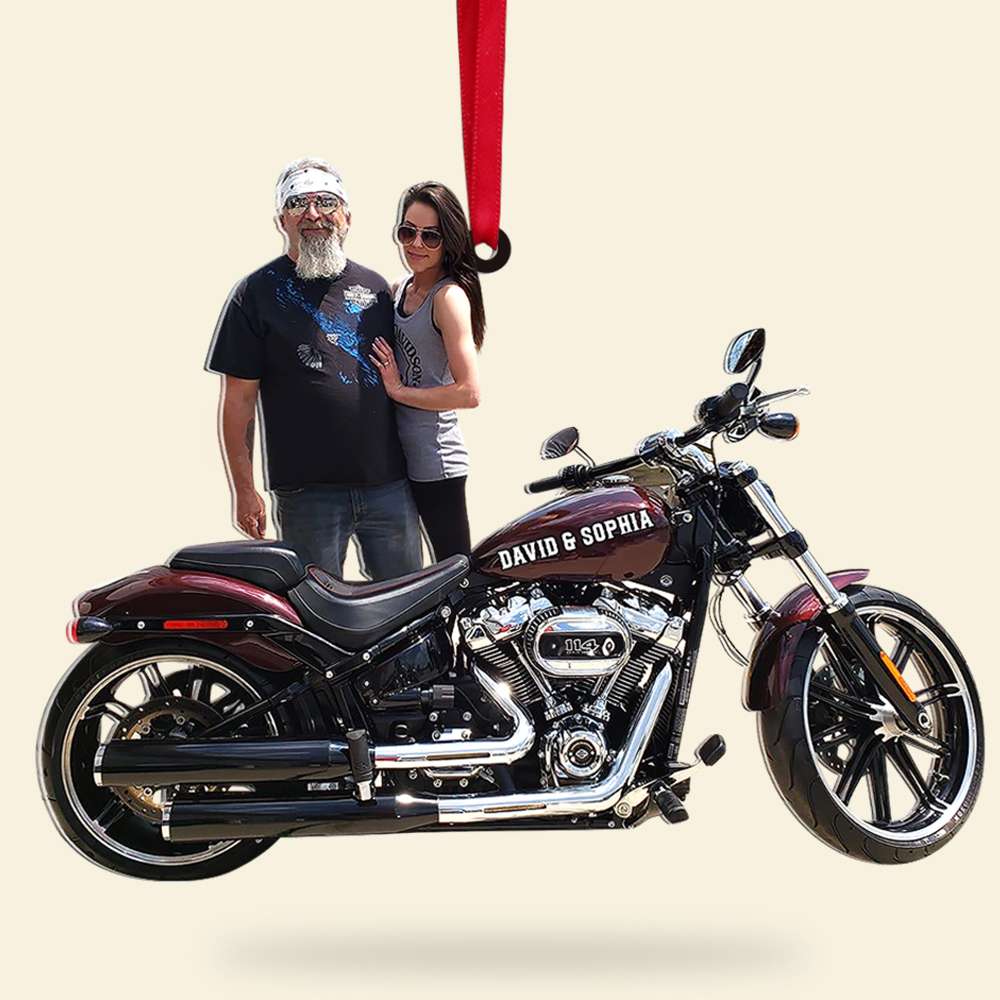 Custom Photo Biker Couple Ornament, Christmas Tree Decor, Gift For Motorcycle Lovers - Ornament - GoDuckee