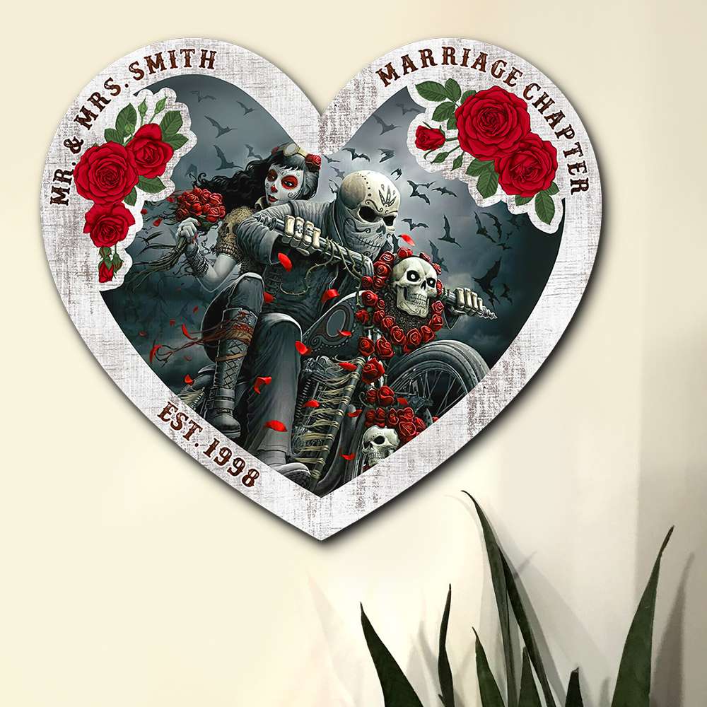 Biker Couple Marriage Chapter, Personalized Couple Wood Sign for Couple, Romantic Ride - Wood Sign - GoDuckee