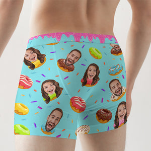 Donut Cake With Sweet Background - Custom Photo Couple Boxer Briefs - Boxer Briefs - GoDuckee