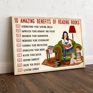 10 Amazing Benefits of Reading Books - Personalized Poster Canvas - Gift for Book Lover - Girl Reading Books - Poster & Canvas - GoDuckee