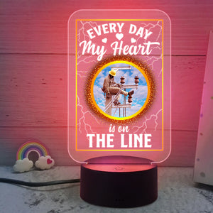 Everyday My Heart Is On The Line - Personalized Led Night Light - Gift for Lineman's Wife - Led Night Light - GoDuckee