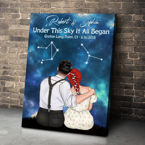 Under This Sky It All Began Personalized Zodiac Couple Canvas Print, Gift For Couple - Poster & Canvas - GoDuckee