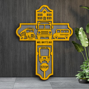 Bus Driver Cross - Personalized 3D 2-Layered Wood Art - Gift for Bus Drivers - Wood Sign - GoDuckee
