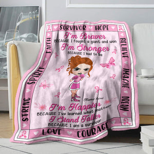 Breast Cancer Awareness - Personalized Boxing Girl Blanket - Braver Because I Fought A Giant and Won - Blanket - GoDuckee