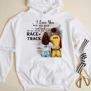 I Love You To The Moon and Back - Personalized Shirts - Gift for Racing Couple - Couple Shoulder to Shoulder - Shirts - GoDuckee